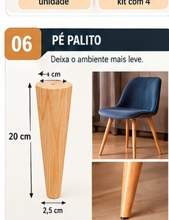 Pé Palito PÉCERTO — 4 cm topo / 2,5 cm base × 20 cm