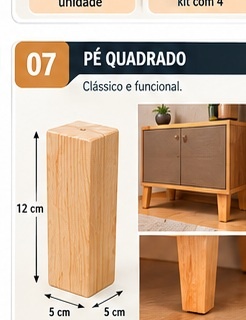 Pé Quadrado PÉCERTO — 5 × 5 × 12 cm
